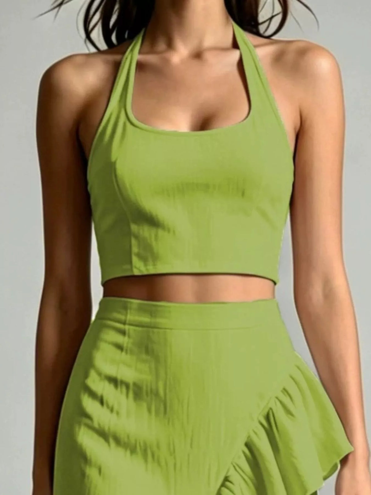 Halter Neck Crop Top and High-Low Maxi Skirt Two-Piece Set