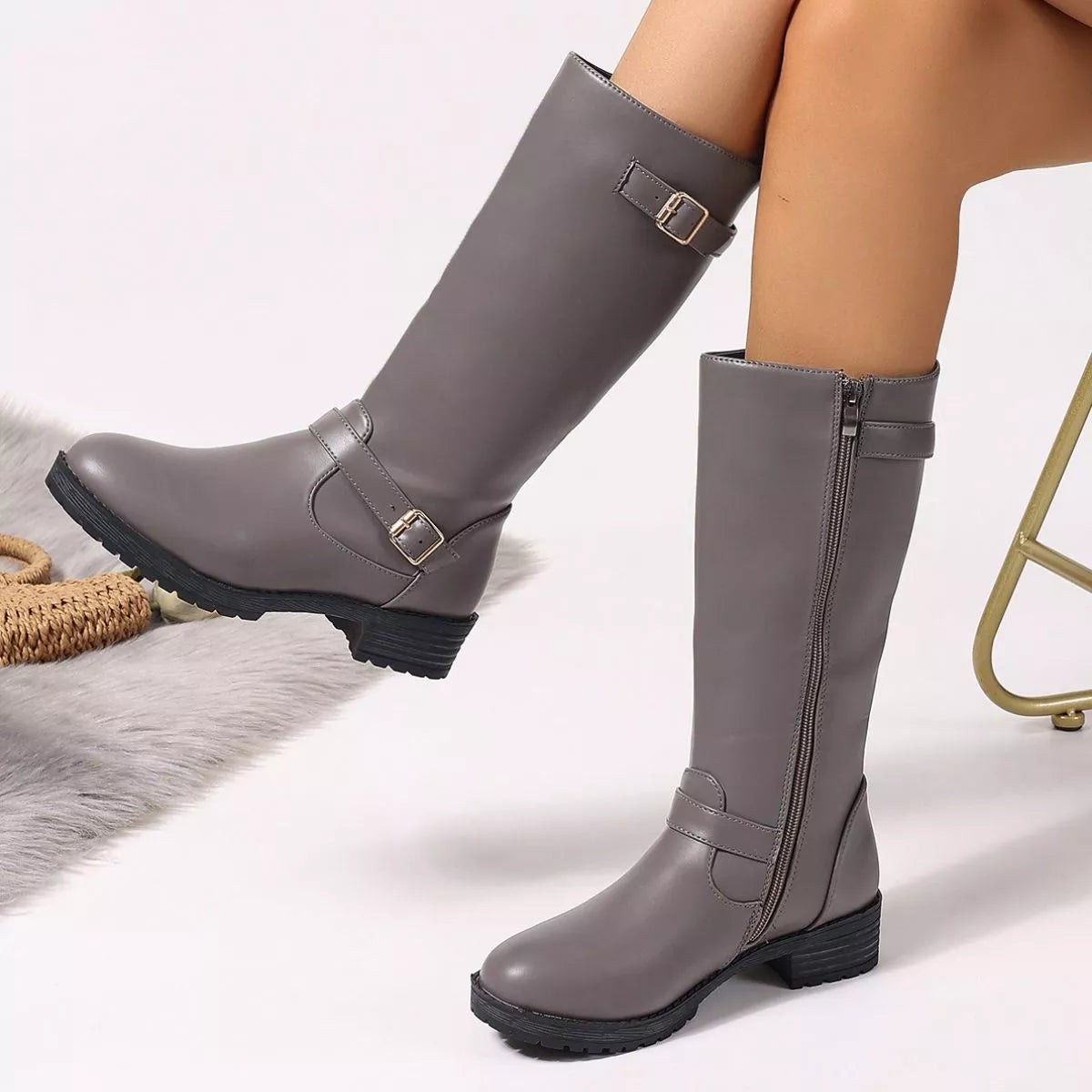 Round Toe Block Heels Boots - Lilixa.store