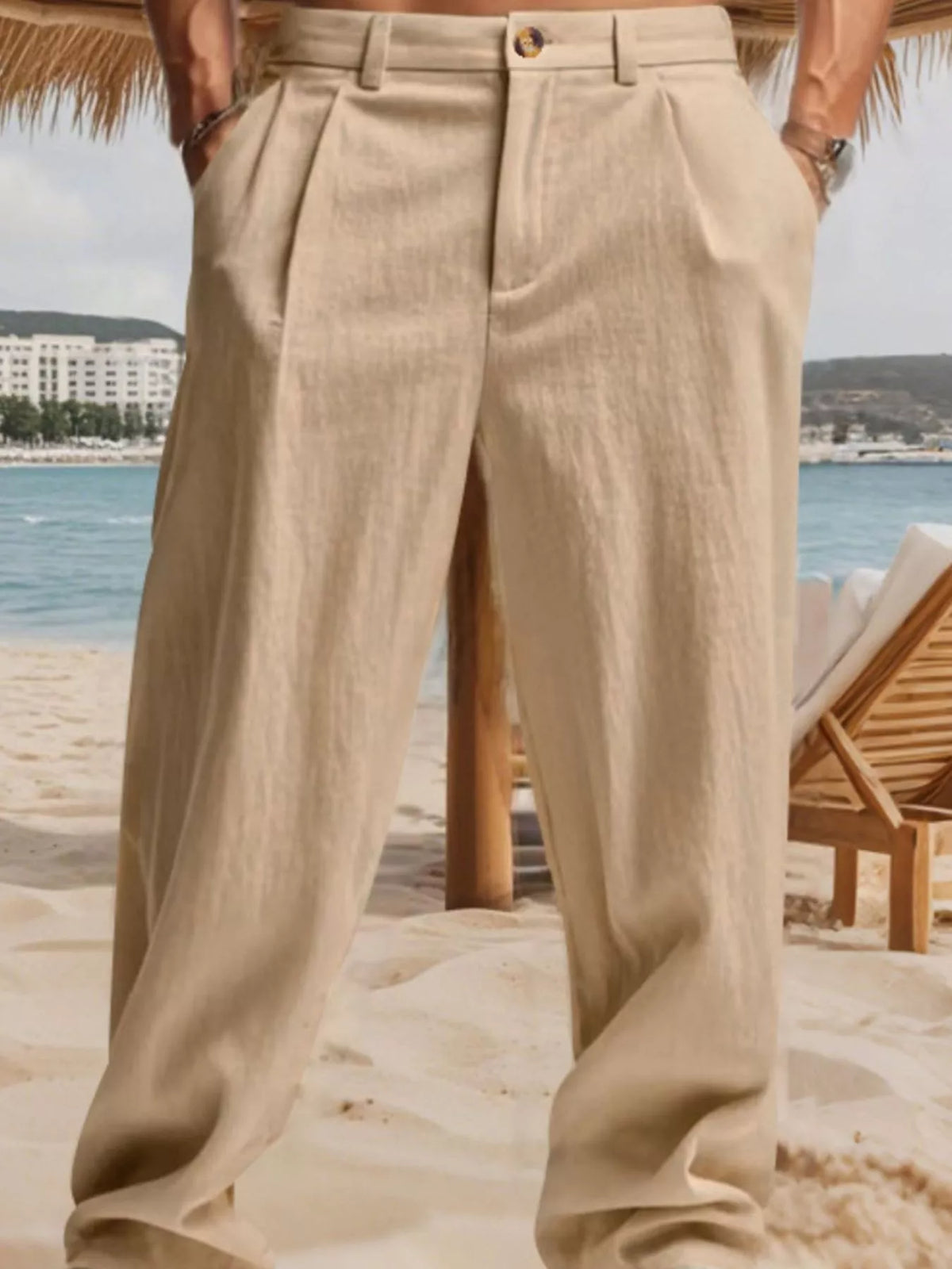 Men's Full Size Relaxed Fit Pleated Pants Plus Size in Khaki