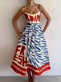 Sardine Print Spaghetti Strap Midi Dress - Lilixa.store