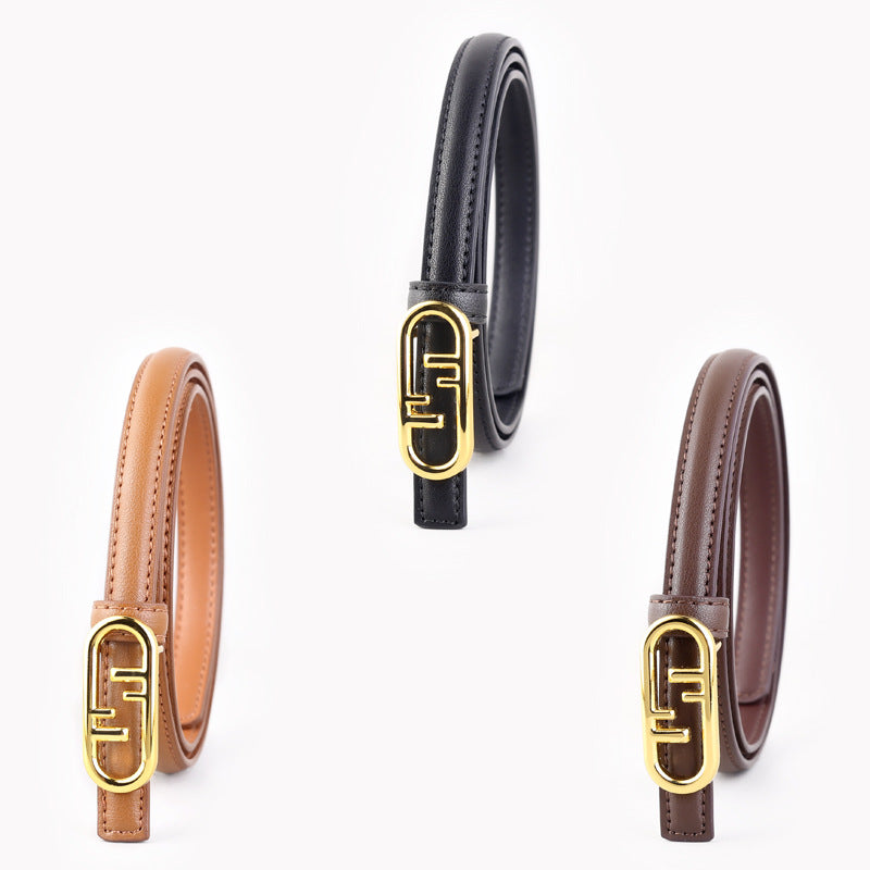 Buckle Leather Skinny Belt - Lilixa.store