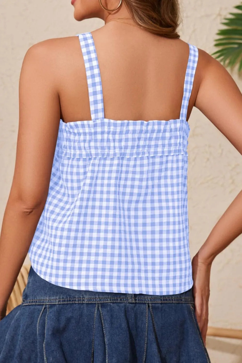Tied Front Textured Square Neck Cami - Lilixa.store