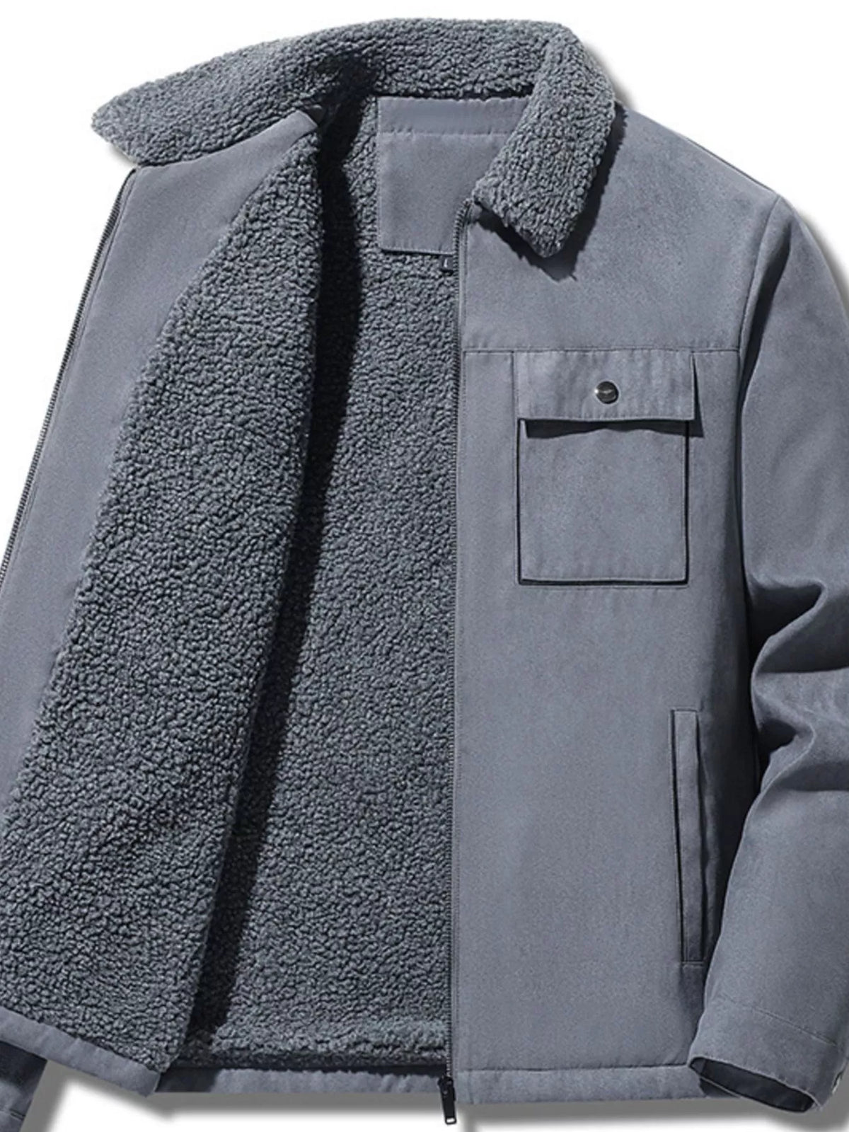 Men's Plus Size Sherpa-Lined Canvas Utility Jacket in Gray