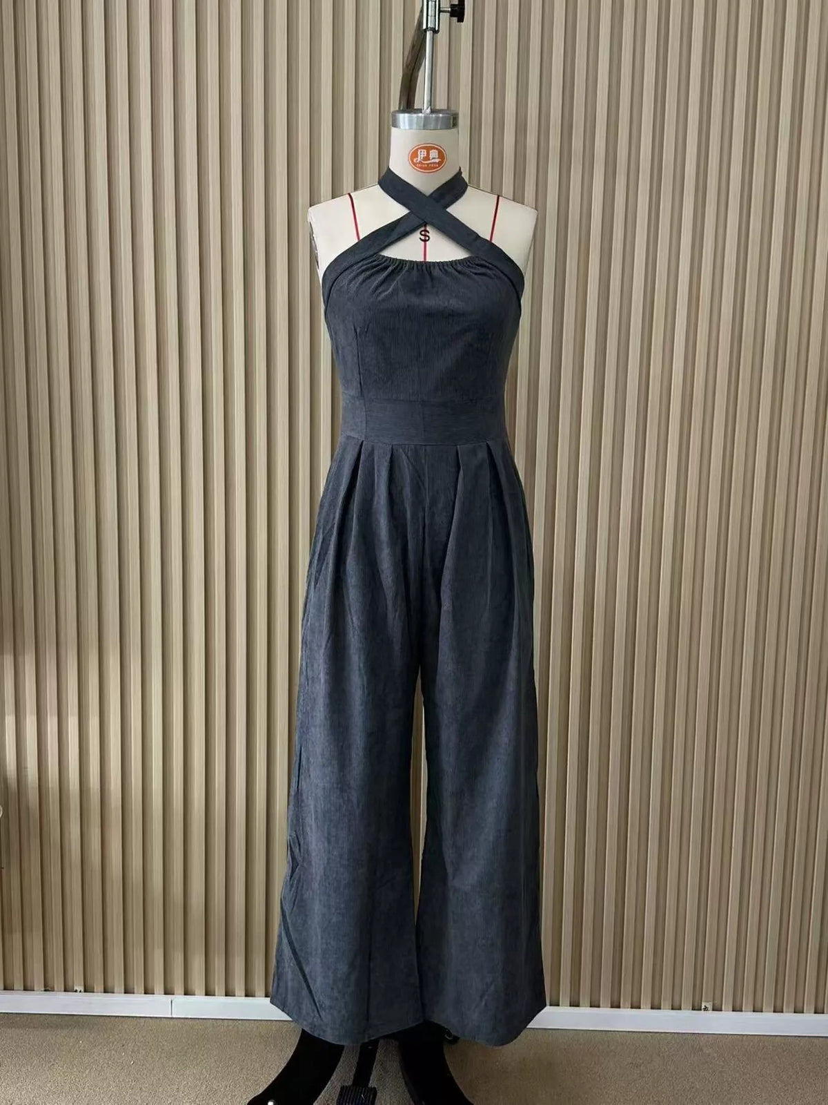 Full Size Halter Neck Wide-Leg Jumpsuit Plus Size, view 4