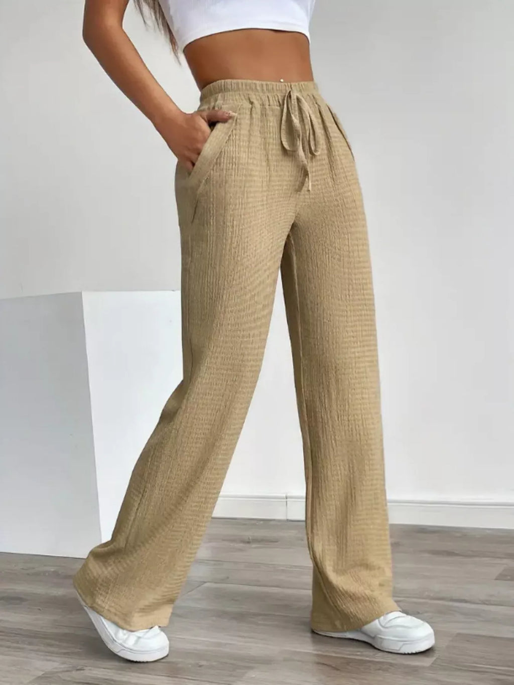 Texture Wide Leg Pants - Lilixa.store