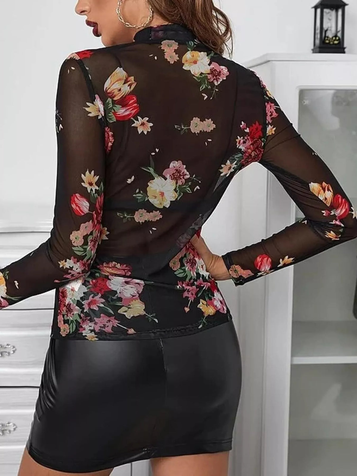 Sheer Mock Neck Long Sleeve Top, view 10