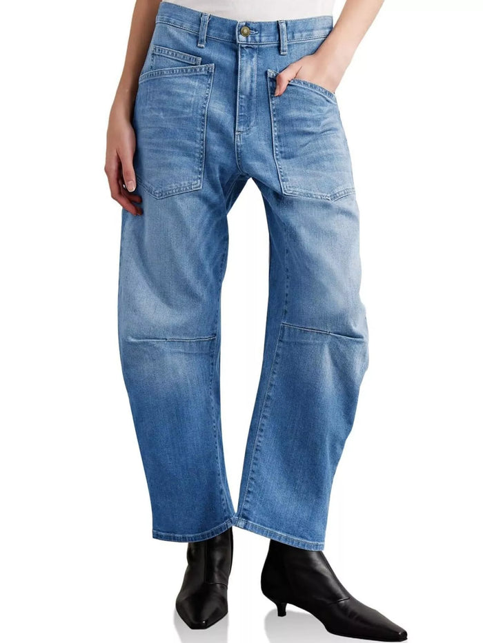 Wide-Leg Jeans with Patch Pockets in Medium Blue