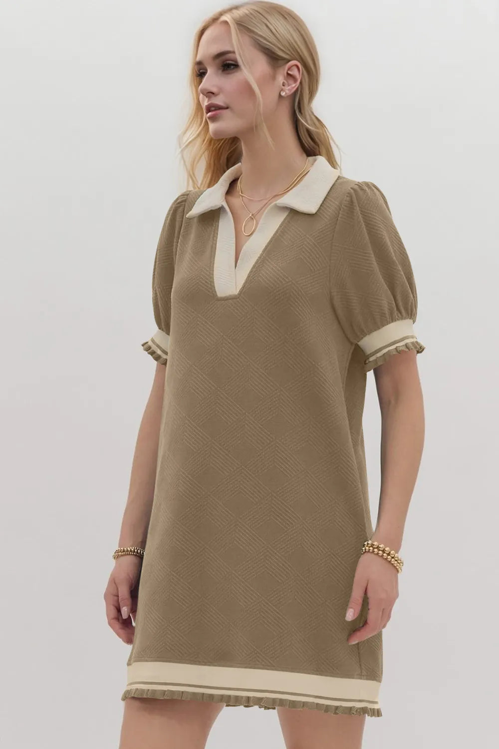 Oh Frill Contrast Trim Johnny Collar Short Sleeve Mini Dress in Black, view 5
