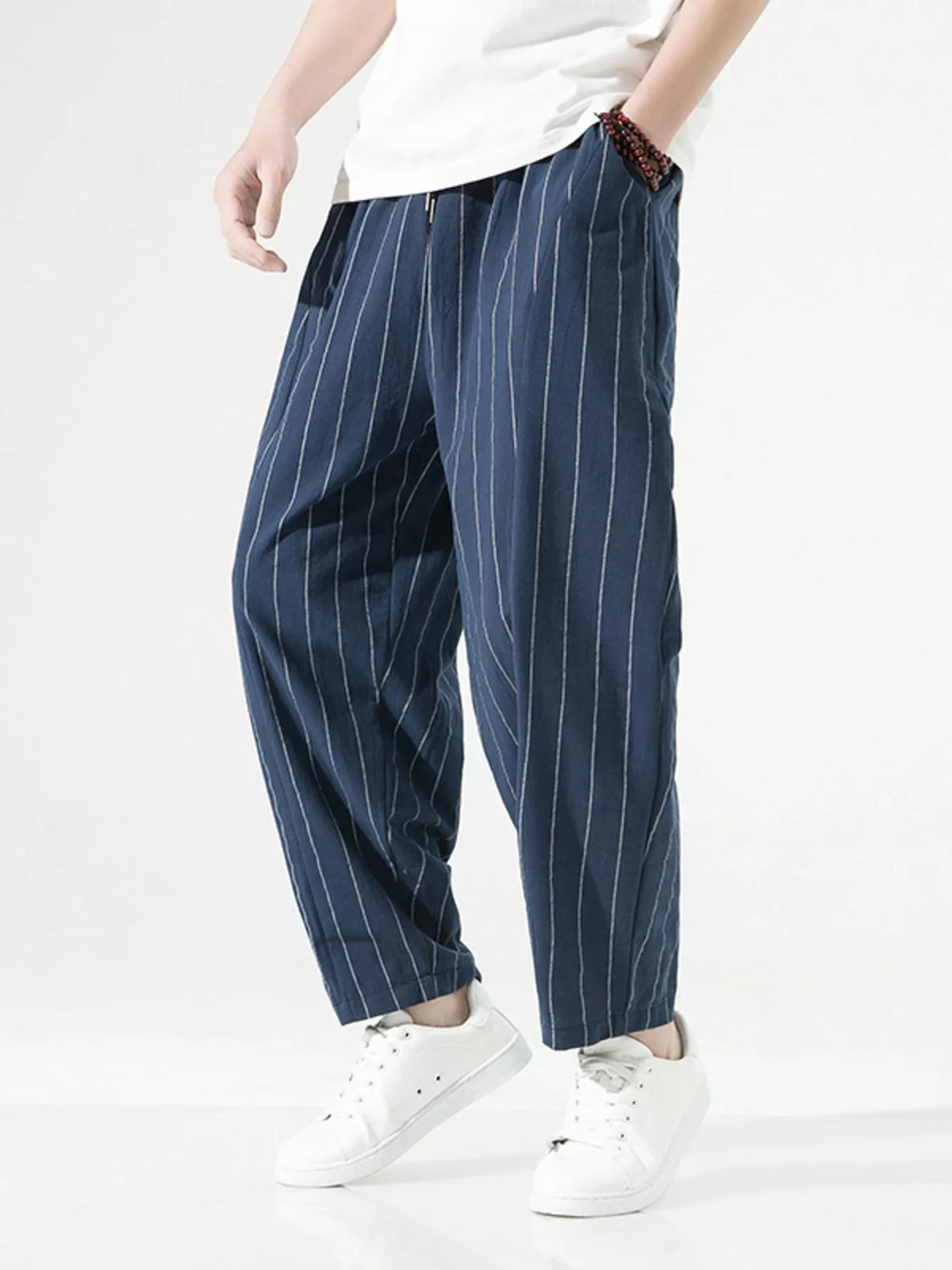 Men's Plus Size Striped Casual Loose Pants in Navy