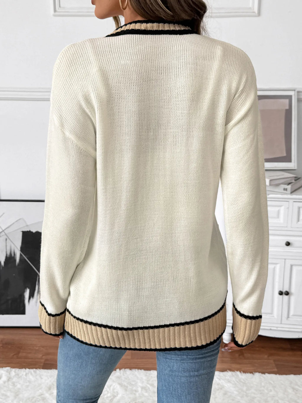Contrast Trim Button Up Knit Cardigan - Lilixa.store