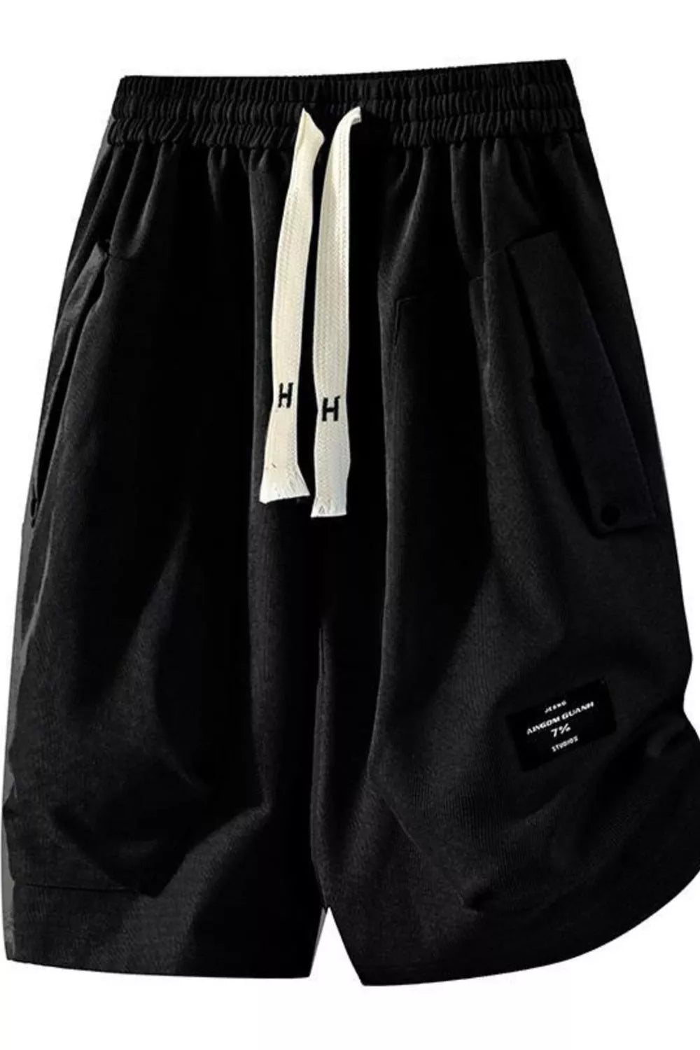 Men's Plus Size Drawstring Pocketed Shorts in Black