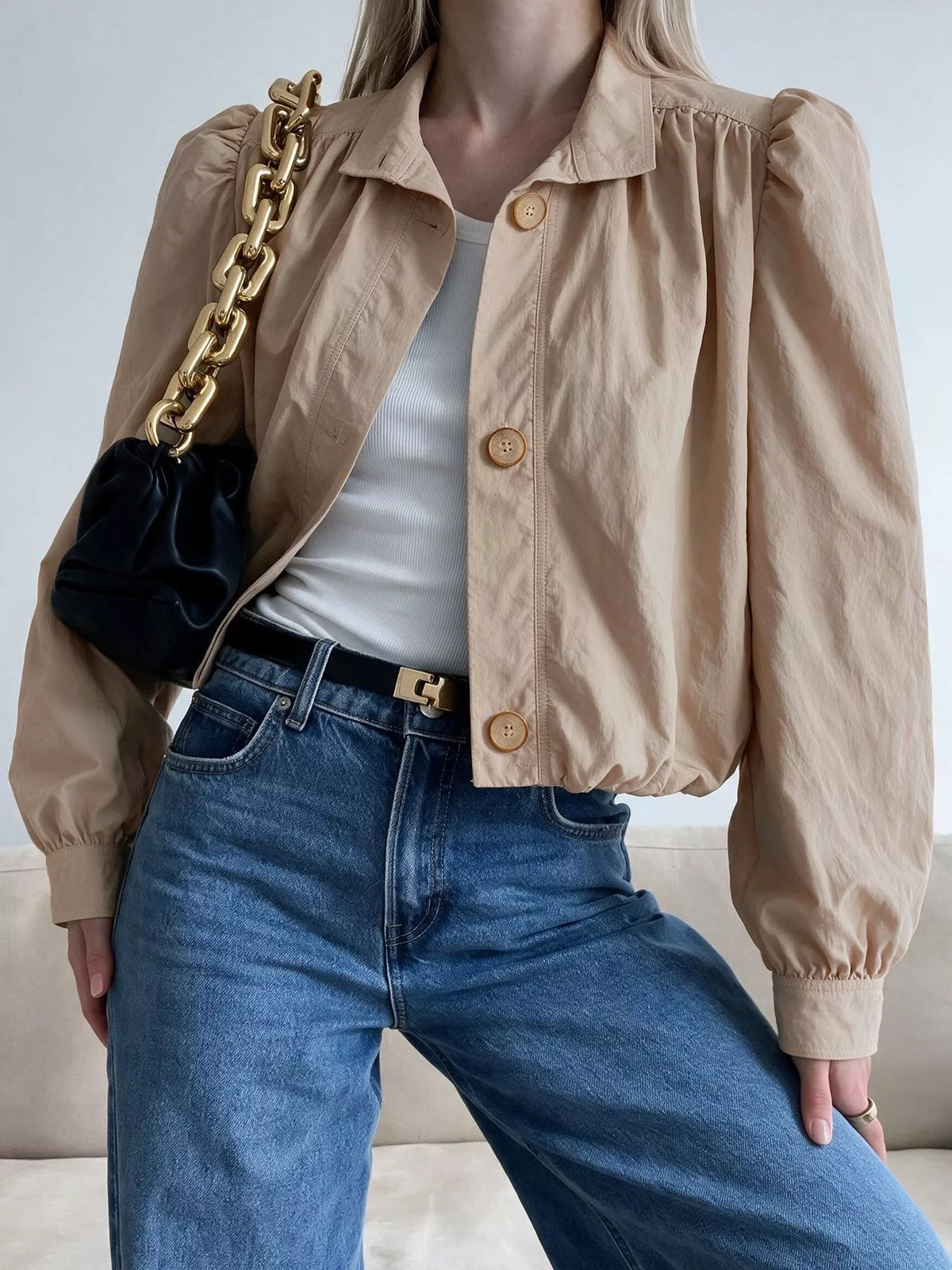 Button-Down Puff-Sleeve Jacket - Lilixa.store
