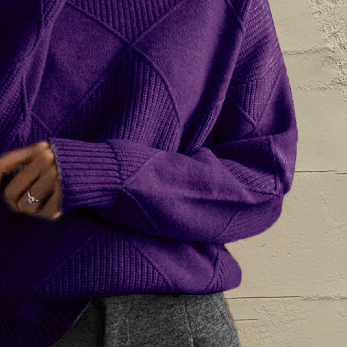 Geometric Turtleneck Long Sleeve Sweater - Lilixa.store