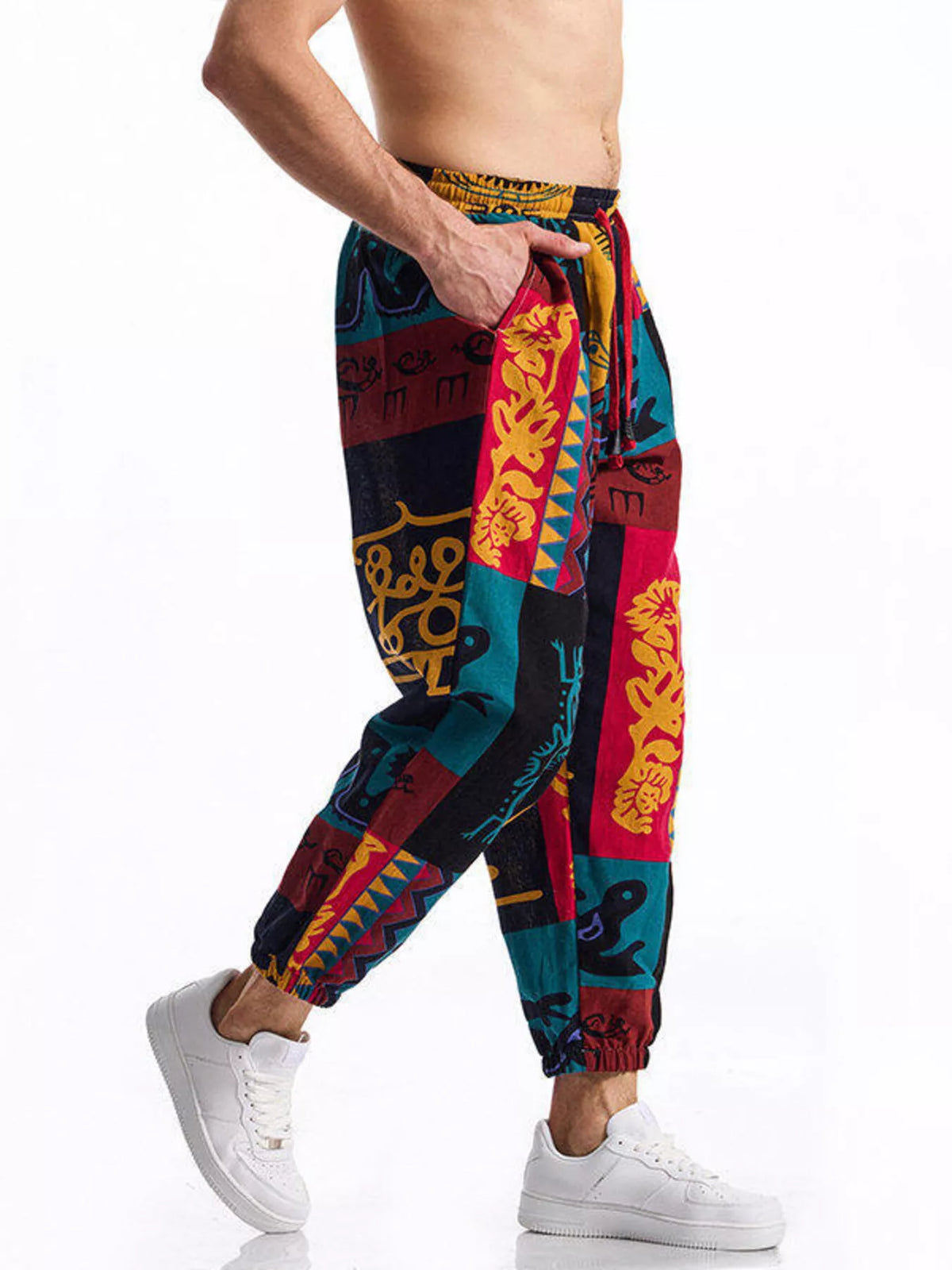 Men's Full Size Printed Drawstring Casual Pants Plus Size