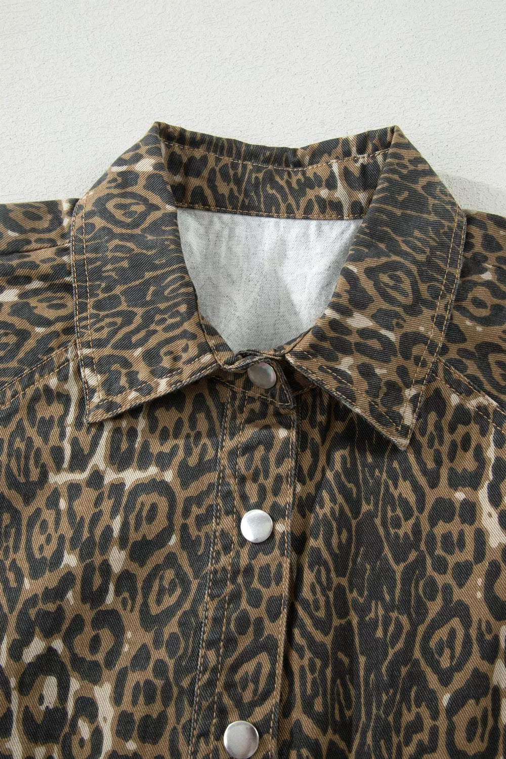Leopard Print Puff Sleeve Denim Dress, view 3