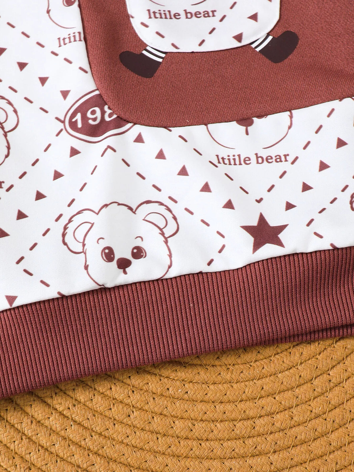 Children's Bear Print Long Sleeve Sweatshirt and Pants Set in Dark Brown, view 4