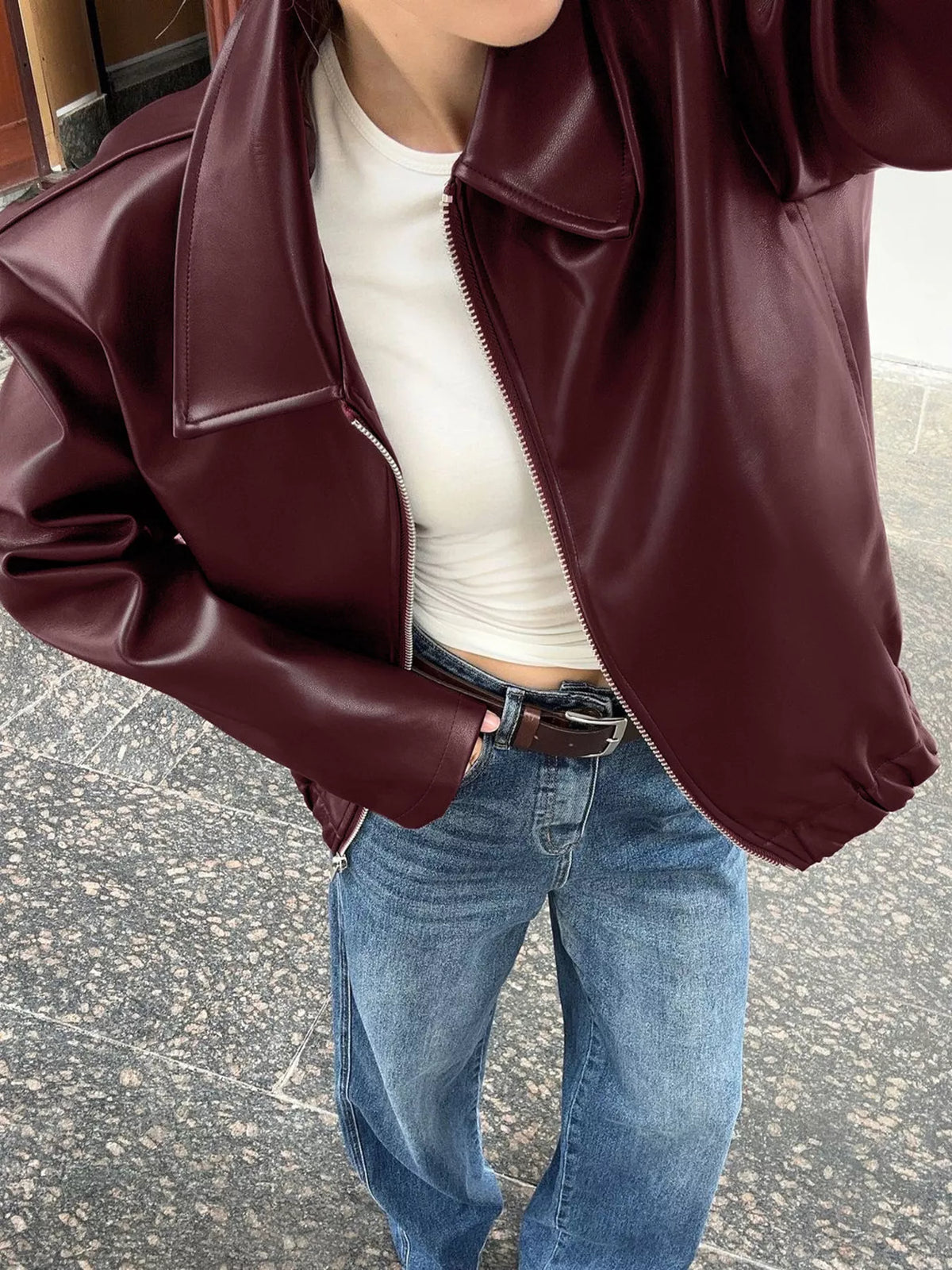 Faux Leather Zip Up Jacket - Lilixa.store