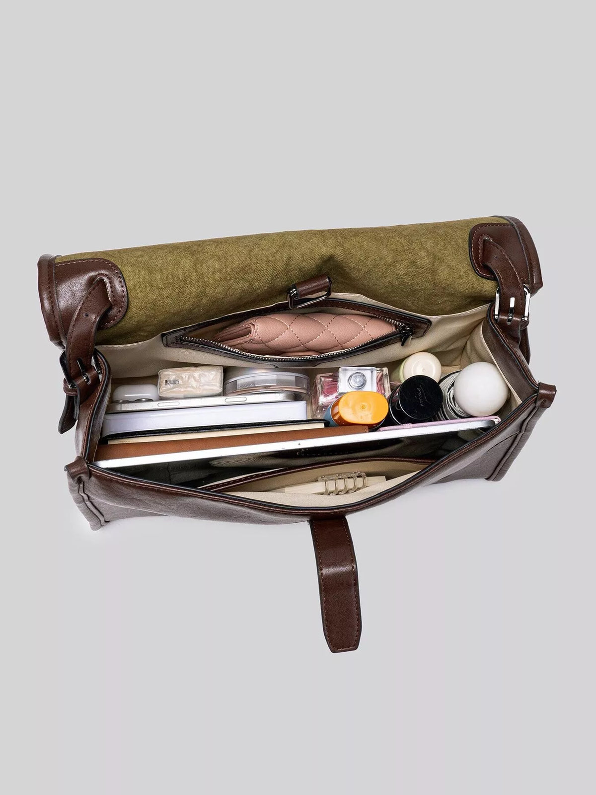 PU Leather Messenger Shoulder Bag in Brown, view 8