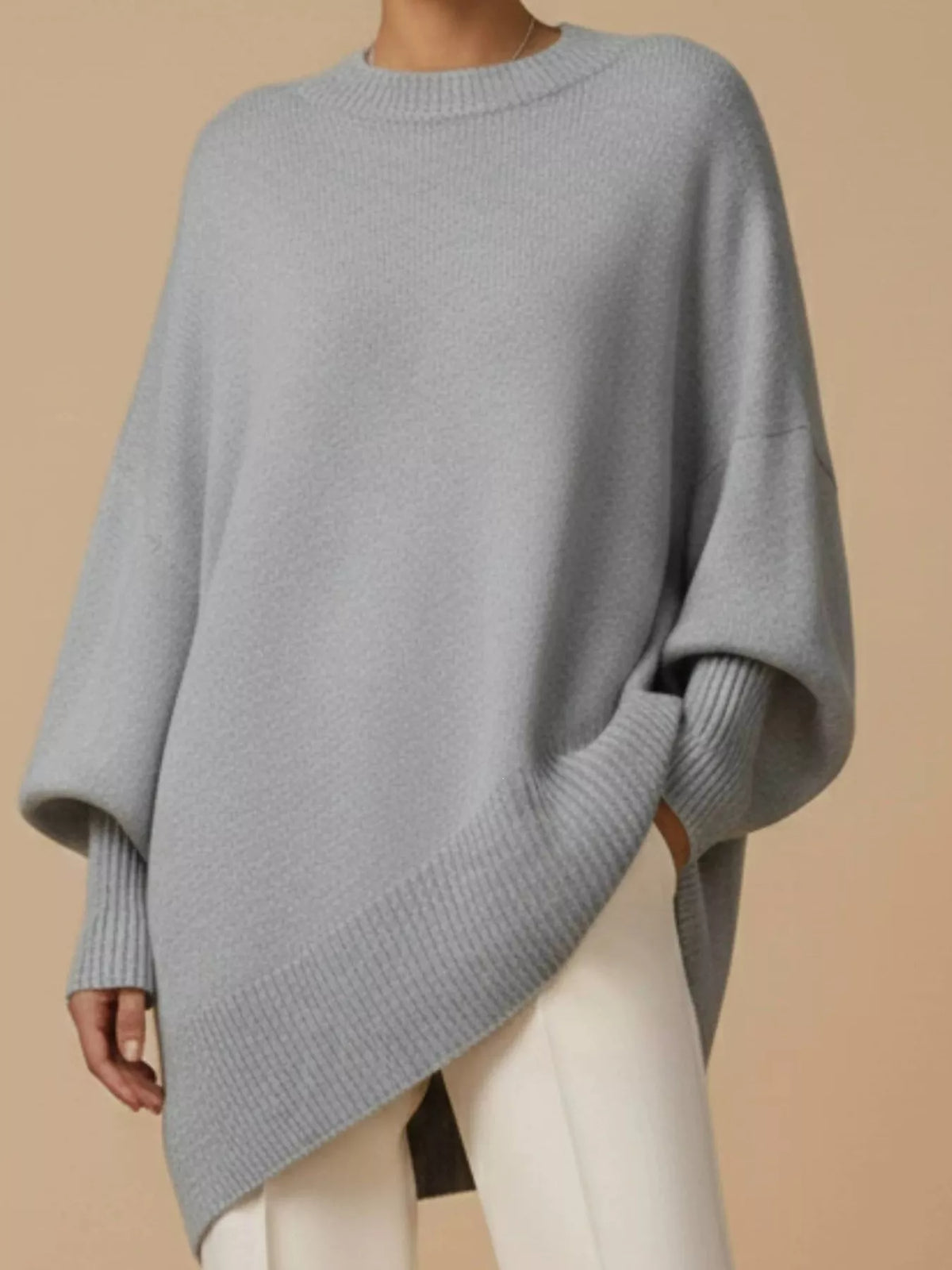 Oversized Batwing Sleeve Sweater in Gray