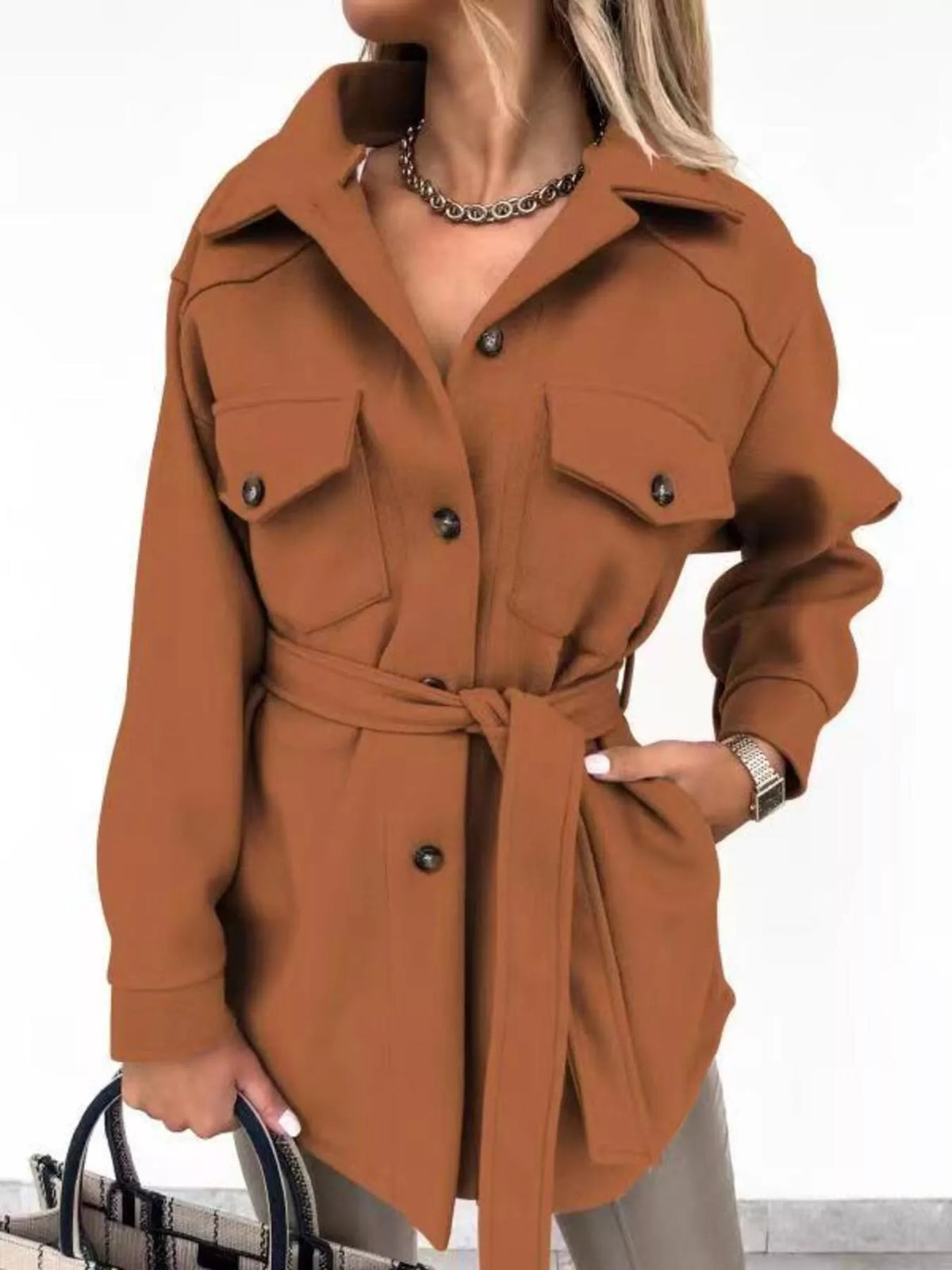 Button-Down Tie Waist Coat, view 8