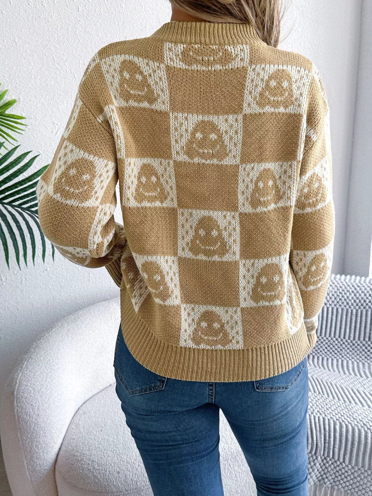 Checkerboard Halloween Graphic Sweater