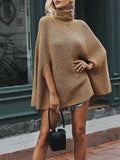 Turtleneck Oversized Poncho Sweater - Lilixa.store