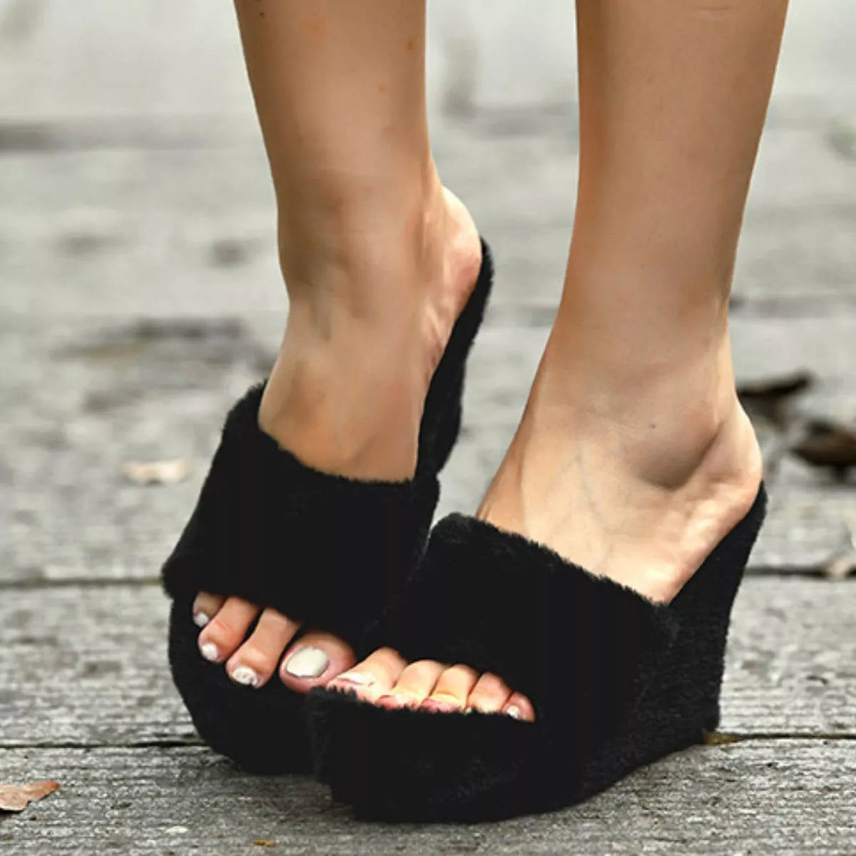 Fluffy Platform Wedge Slippers - Lilixa.store