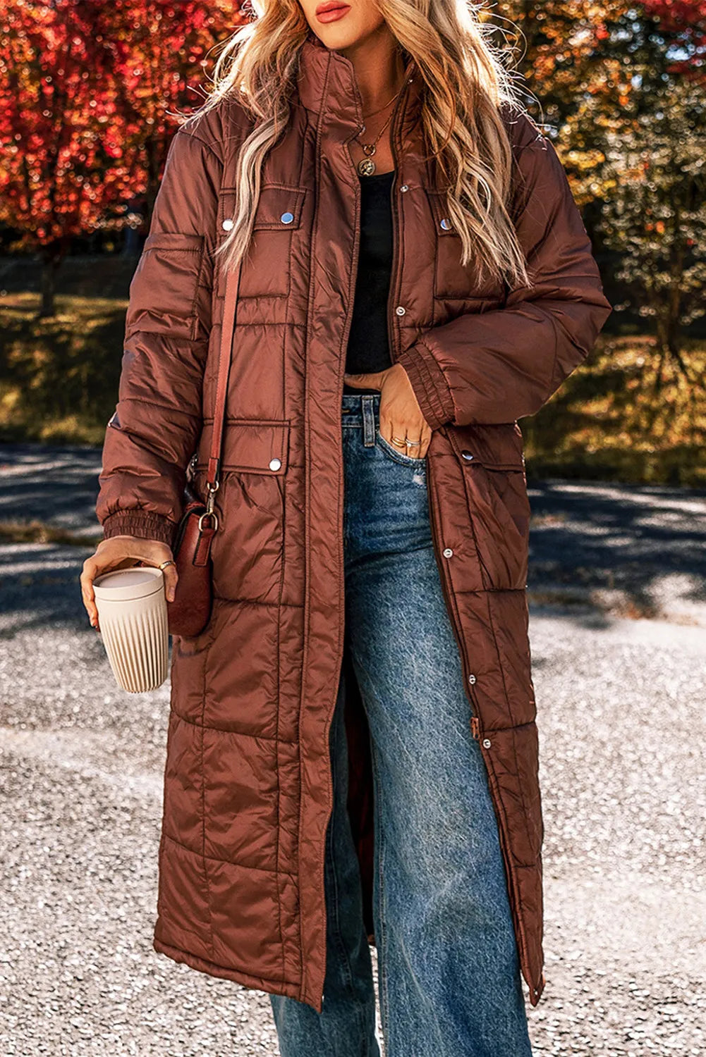 Pocketed Bubble Texture Long Sleeve Longline Winter Coat - Lilixa.store
