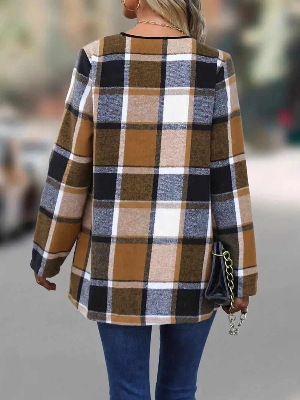 Plaid Open Front Long Sleeve Jacket, view 9