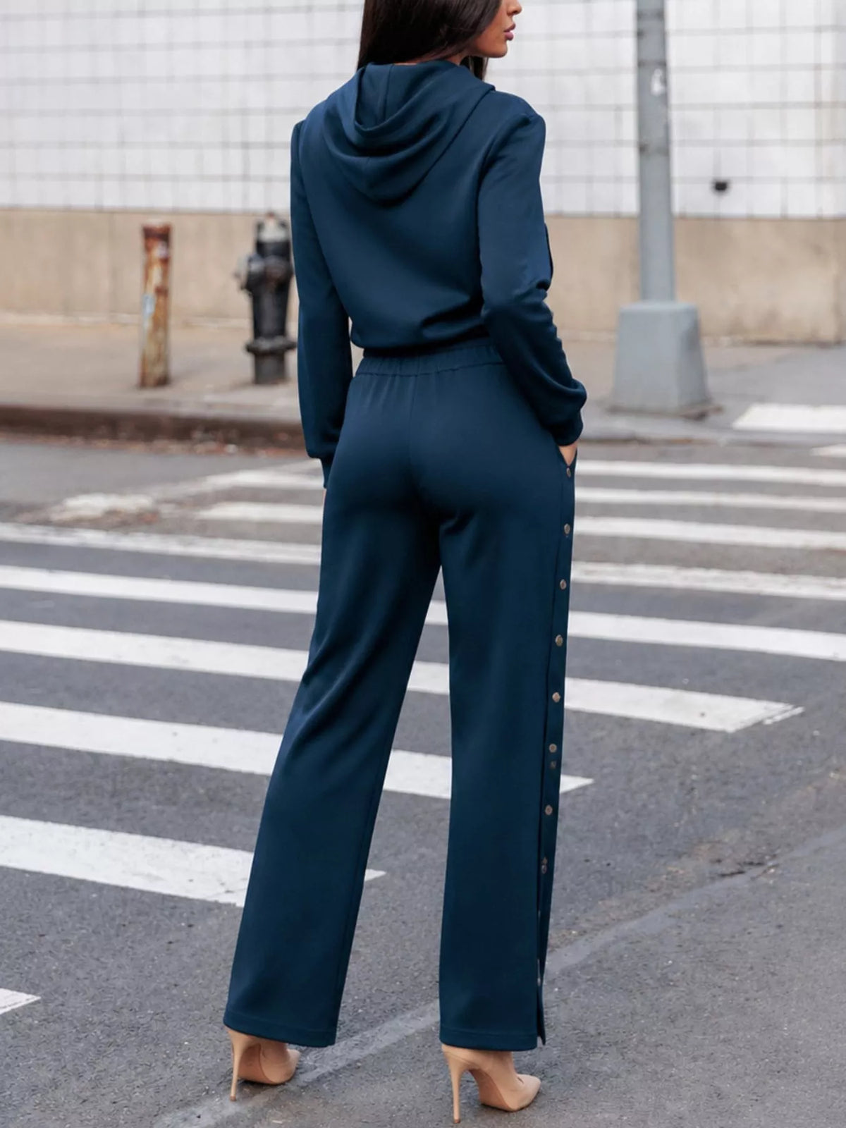 Hooded Zip-Up Jacket and Side-Button Wide-Leg Pant Set - Lilixa.store