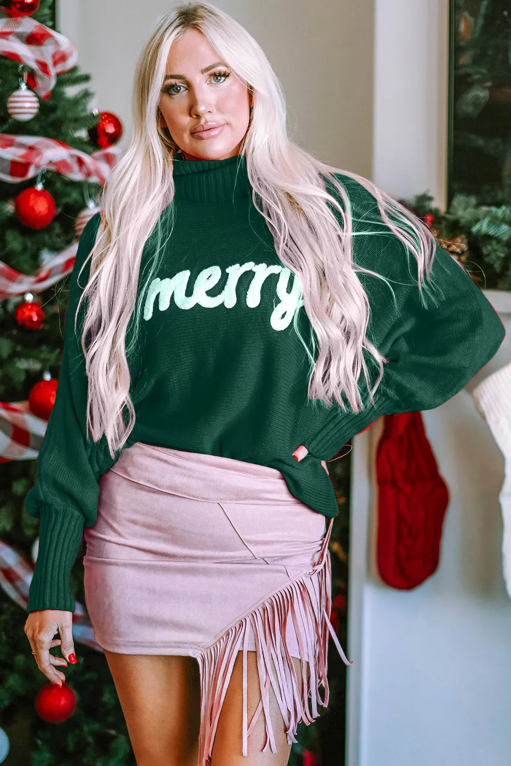 Double Take Full Size Merry Christmas Turtleneck Long Sleeve Sweater, view 5