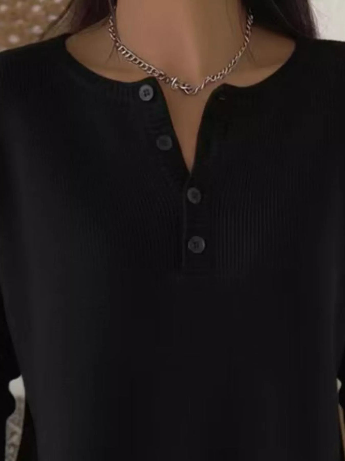 Full Size Button Detail Ribbed Knit Sweater Plus Size