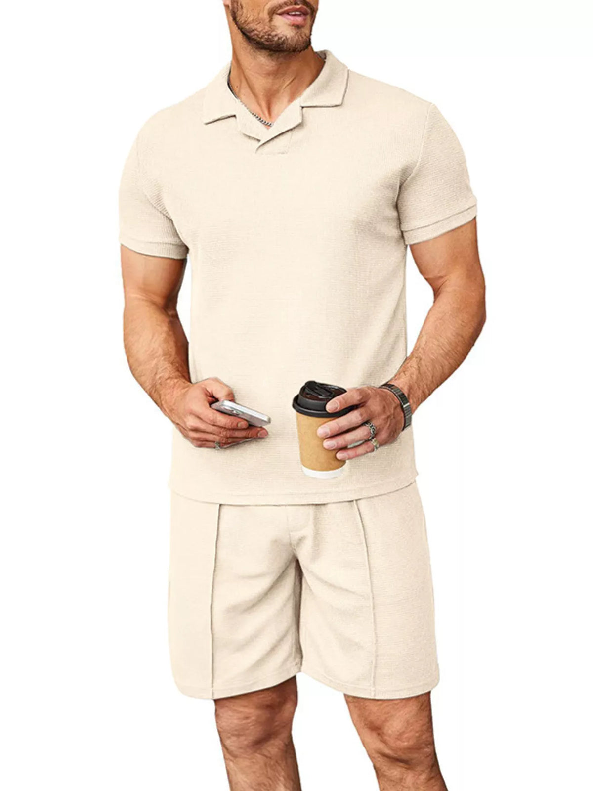 Men's Full Size Casual Short Sleeve Polo and Shorts Set Plus Size - Lilixa.store