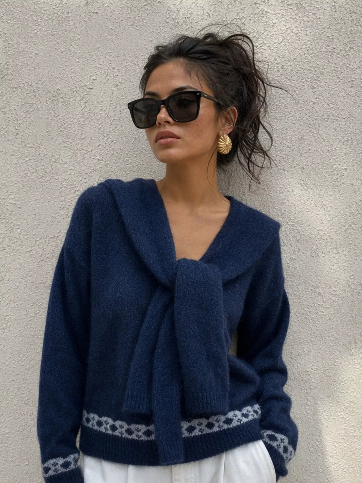 Scarf Detail Dropped Shoulder Sweater, view 18