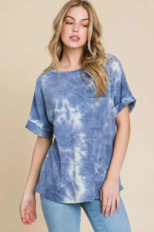 BOMBOM Tie-Dye Round Neck Short Sleeve T-Shirt - Lilixa.store