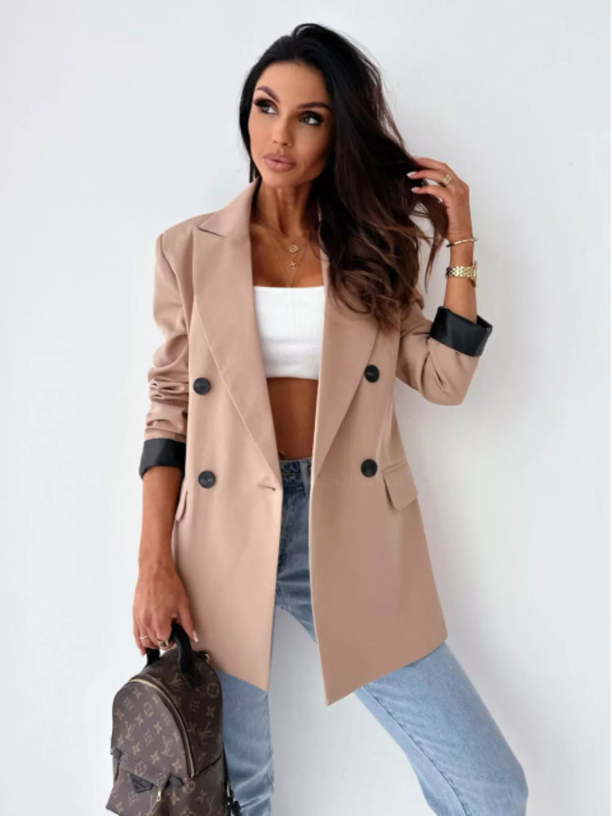 Lapel Collar Long Sleeve Blazer - Lilixa.store