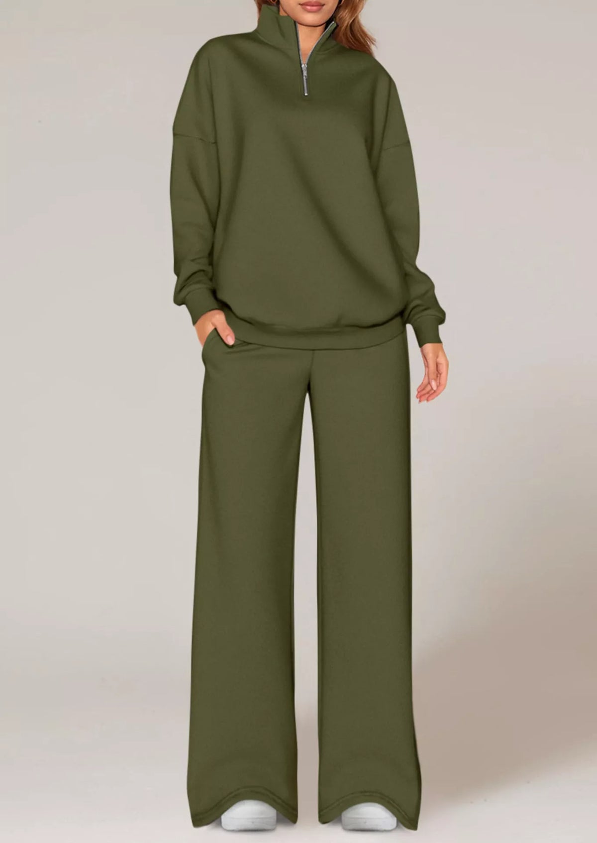 Half-Zip Sweatshirt and Wide-Leg Sweatpants Set, view 17
