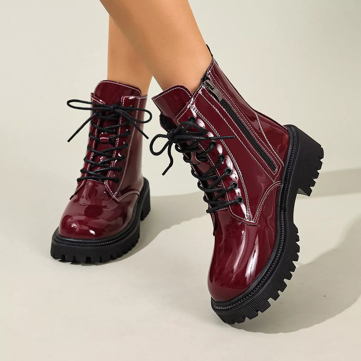Lace Up Block Heels Boots - Lilixa.store