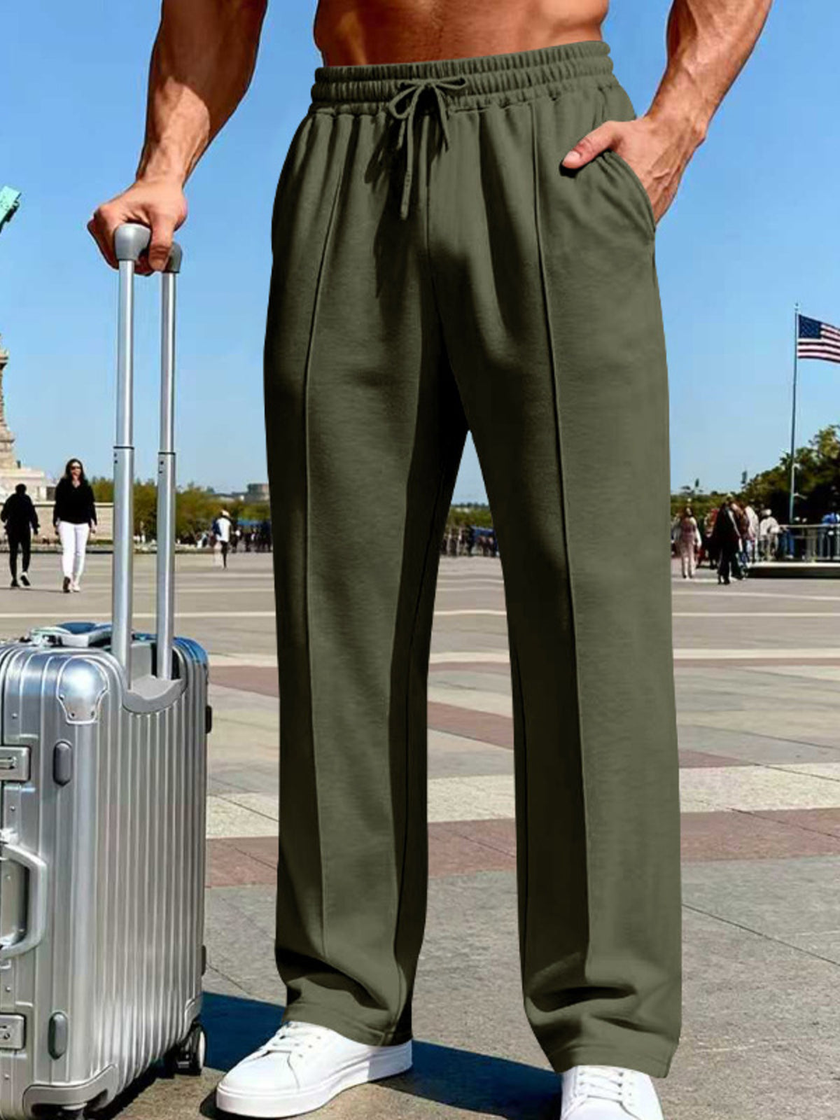 Men's Full Size Drawstring Wide Leg Pants Plus Size