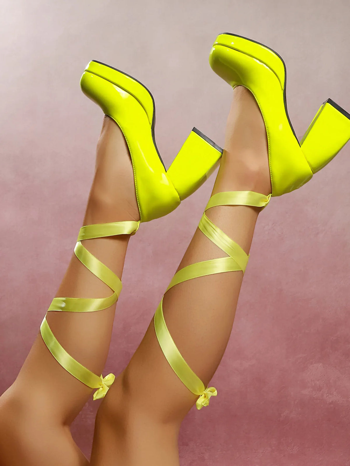 Platform Block Heel Pumps with Ankle Wrap Straps - Lilixa.store