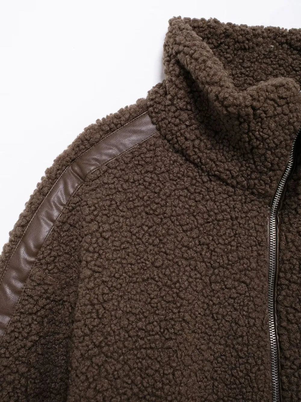Zip Up Turtleneck Long Sleeve Plush Jacket, view 14