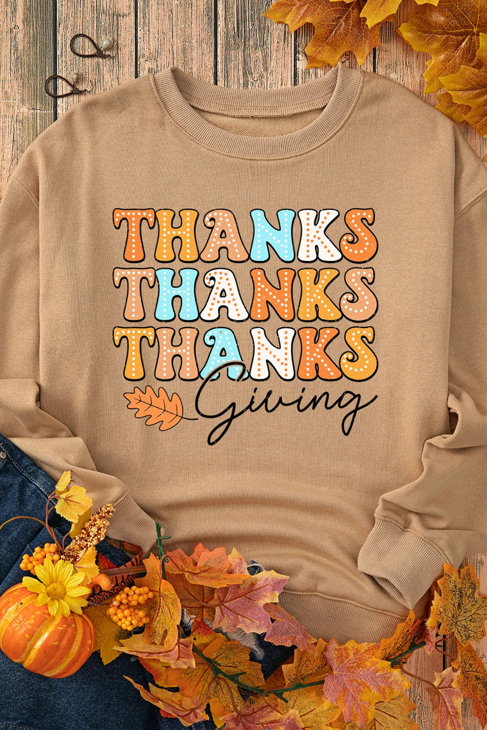 THANKSGIVING Round Neck Dropped Shoulder Sweatshirt - Lilixa.store