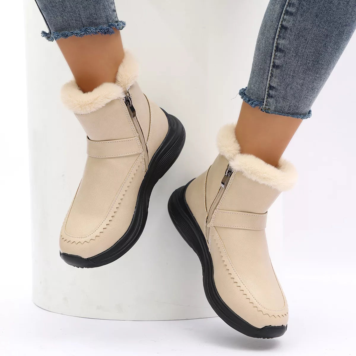 Faux Fur Lined Winter Ankle Boots - Lilixa.store