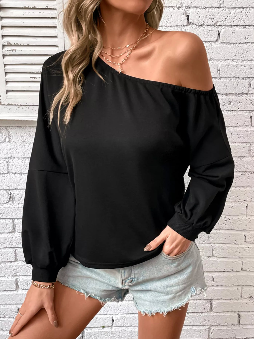 One-Shoulder Long Sleeve Casual Sweatshirt - Lilixa.store