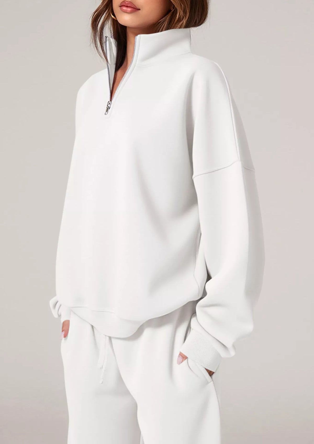 Half-Zip Sweatshirt and Wide-Leg Sweatpants Set, view 13