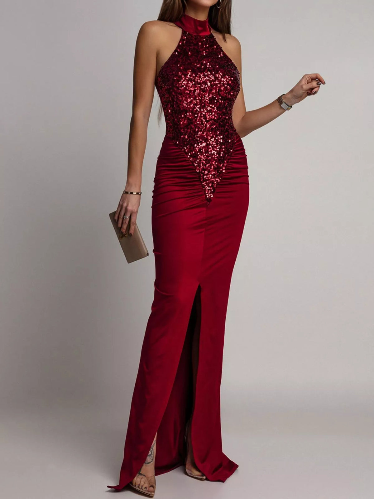 Sequin High Slit Sleeveless Maxi Dress - Lilixa.store