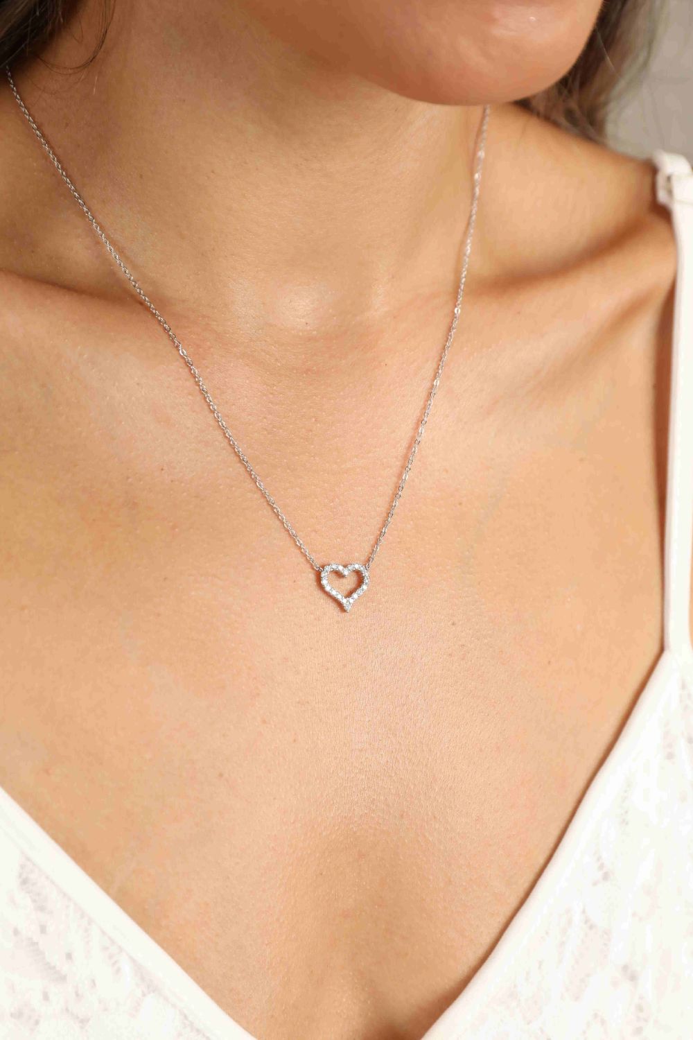 Adored Moissanite Platinum-Plated Heart Necklace - Lilixa.store