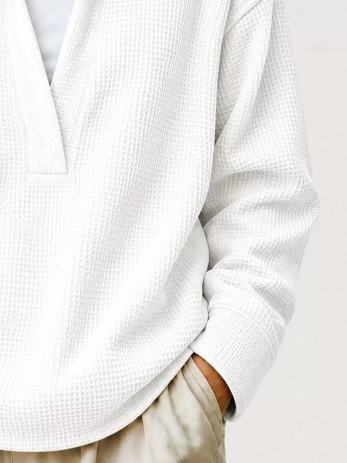 Full Size Waffle Knit Dropped Shoulder Sweatshirt Plus Size