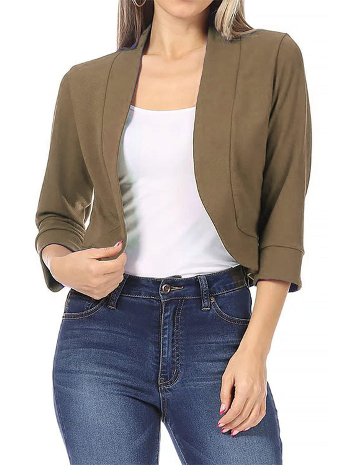Full Size Cropped Open Front Blazer Plus Size - Lilixa.store