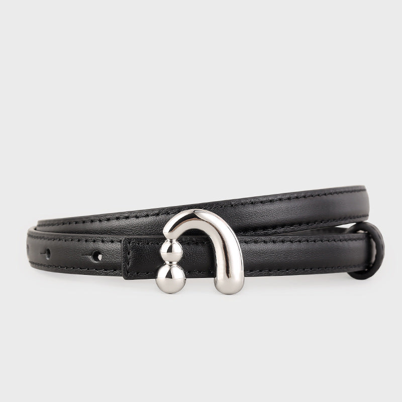 Silver Buckle Skinny Leather Belt - Lilixa.store